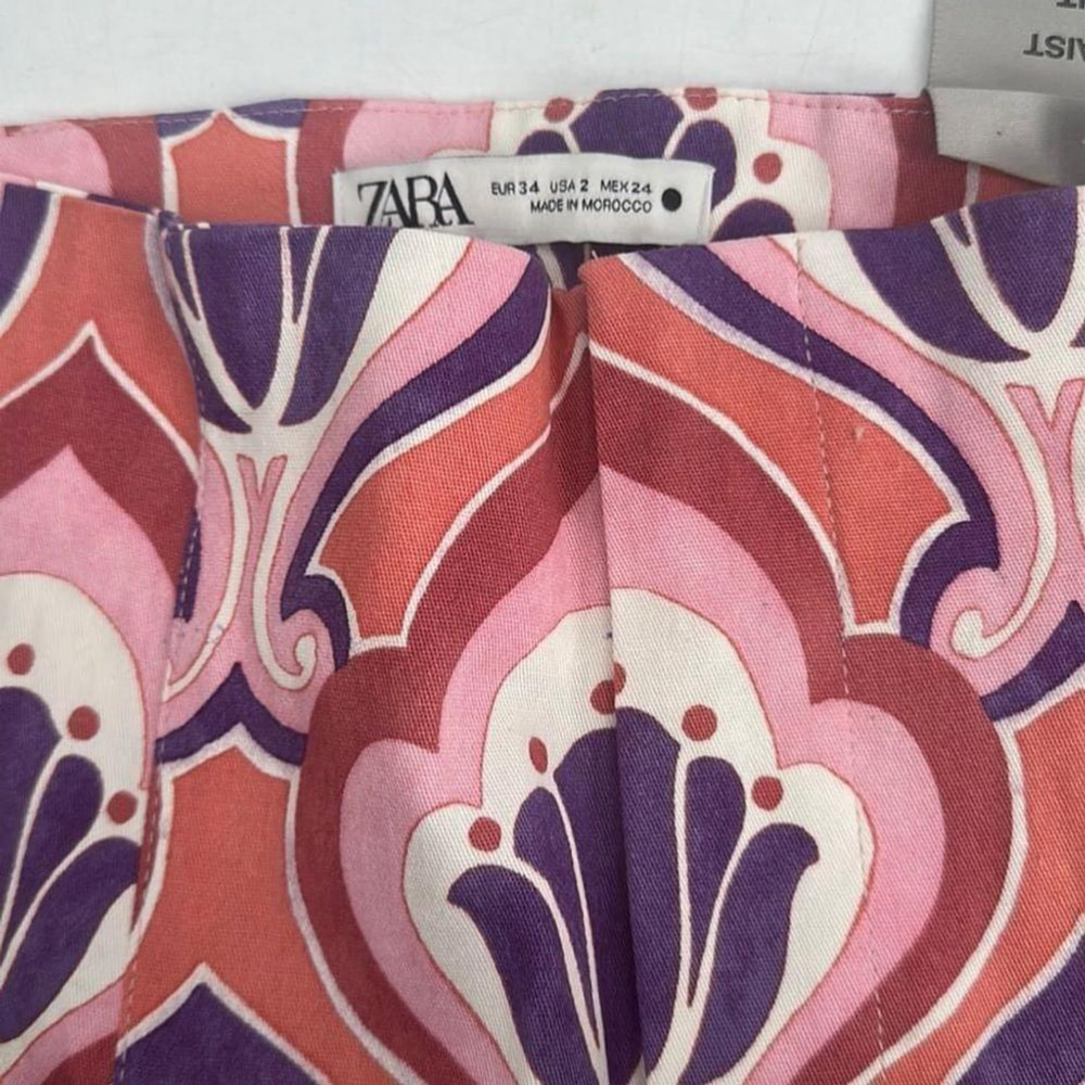 Zara Floral Chino Ankle Trouser Pants summer house vacation sz 2 NWT - Picture 4 of 9